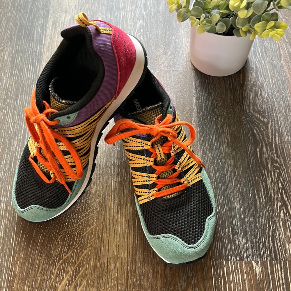 Turquoise, Yellow, Orange and Black Merrell Trail Shoes